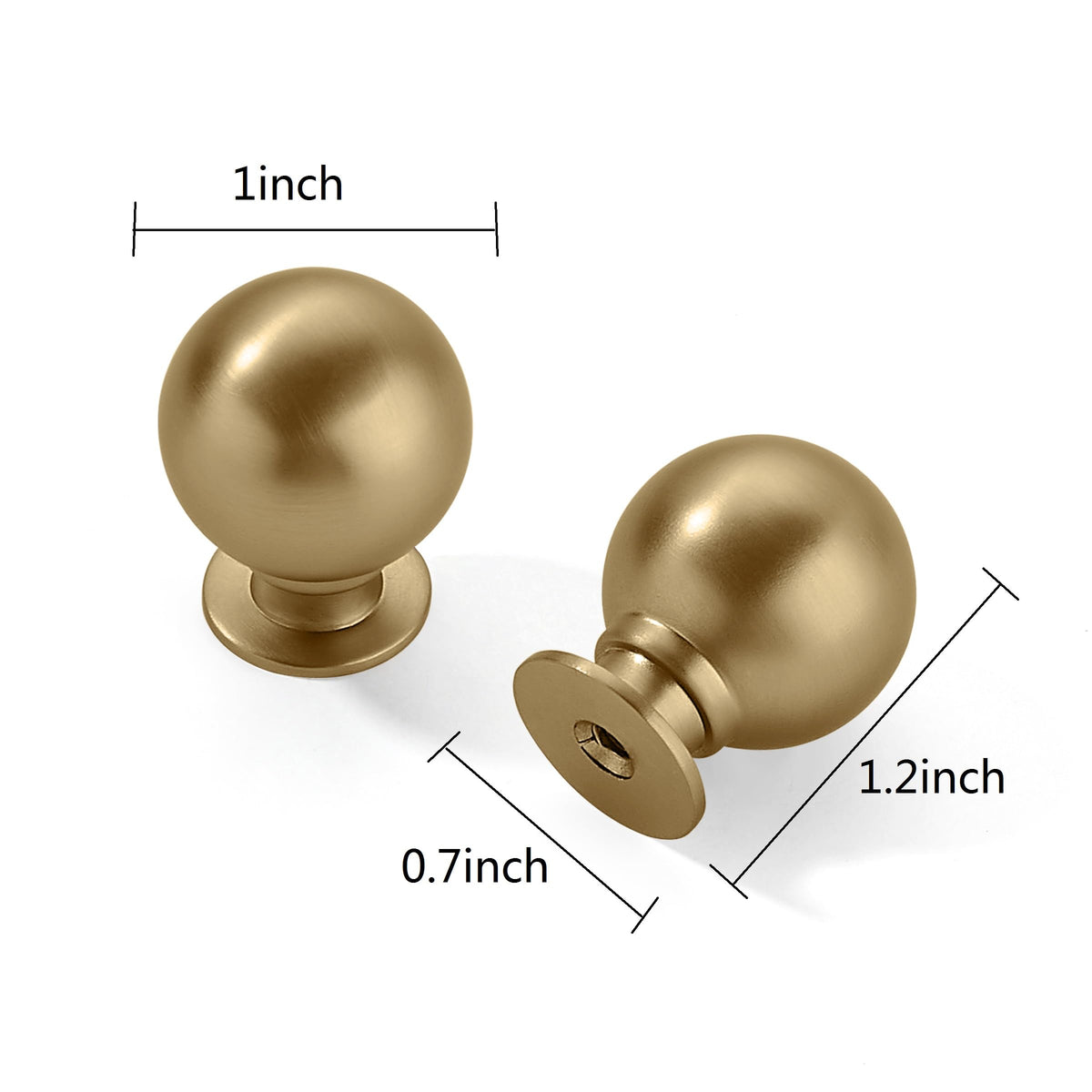 CABDM 10 Pack 1-Inch Vintage Ball Brushed Brass Cabinet Knobs