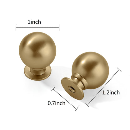 CABDM 10 Pack 1-Inch Vintage Ball Brushed Brass Cabinet Knobs