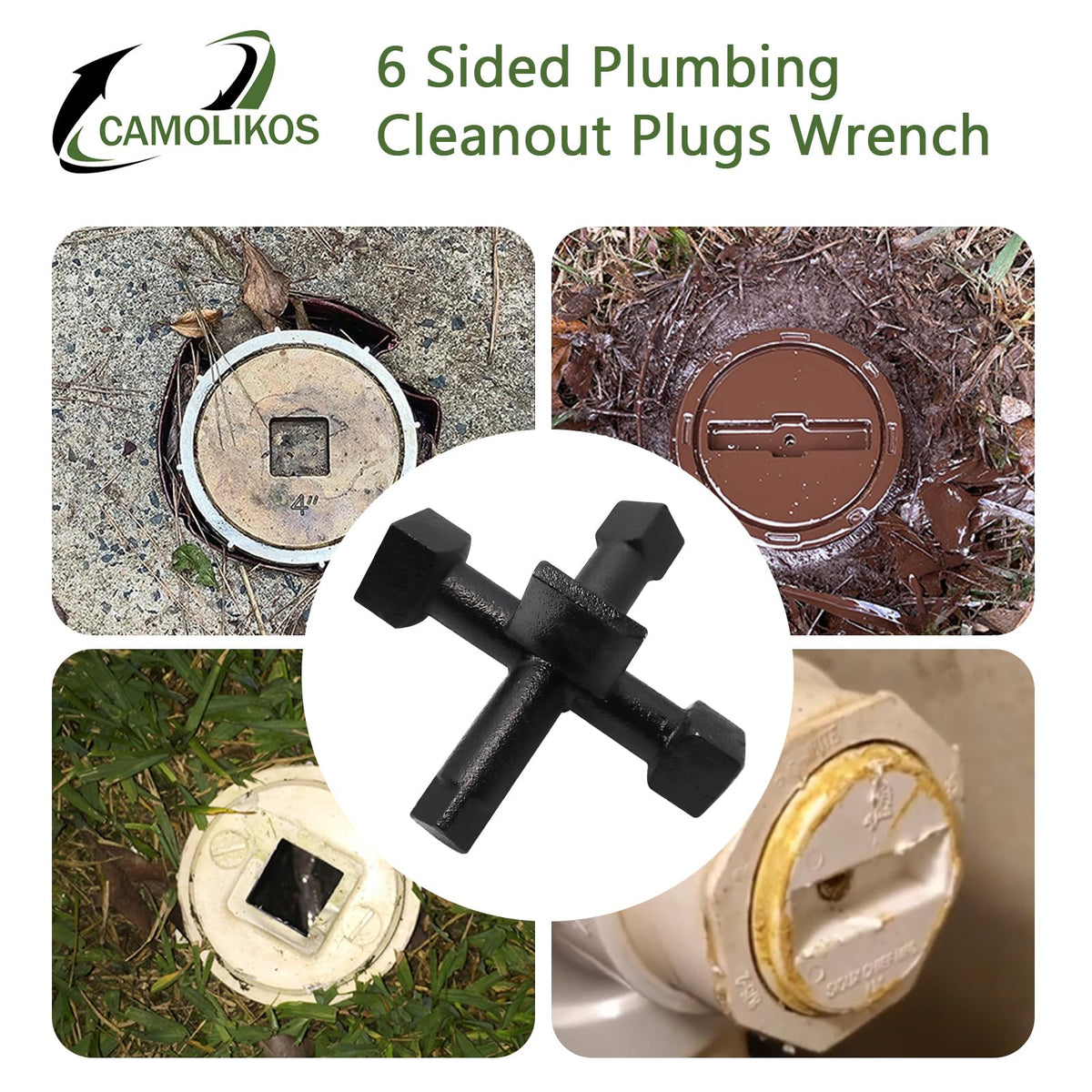 CAMOLIKOS 6-Sided Cleanout Wrench for Drum Traps, Countersunk Plugs & Threaded Cleanouts