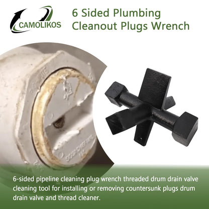 CAMOLIKOS 6-Sided Cleanout Wrench for Drum Traps, Countersunk Plugs & Threaded Cleanouts