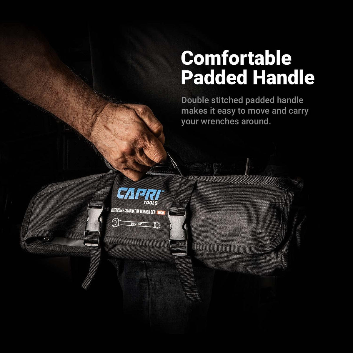 Capri Tools Wrench Roll Up Pouch, SAE, 17 Pockets, Black | Durable Canvas Organizer