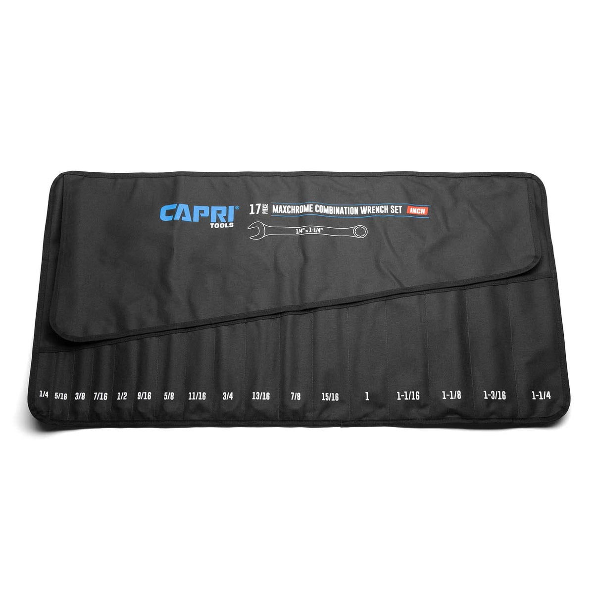 Capri Tools Wrench Roll Up Pouch, SAE, 17 Pockets, Black | Durable Canvas Organizer