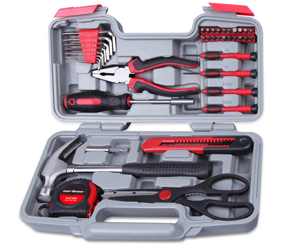 CARTMAN 39-Piece Home Tool Set Kit — Essential Hand Tools in Red Case
