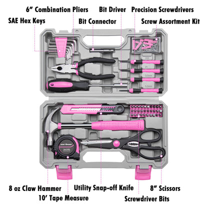 CARTMAN Home Tool Set Kit – Basic Household Tools with Storage Case (Light Pink)