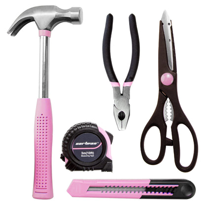 CARTMAN Home Tool Set Kit – Basic Household Tools with Storage Case (Light Pink)