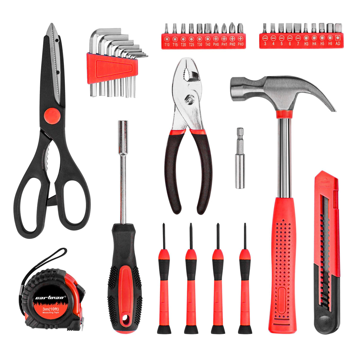 CARTMAN 39-Piece Home Tool Set Kit — Essential Hand Tools in Red Case
