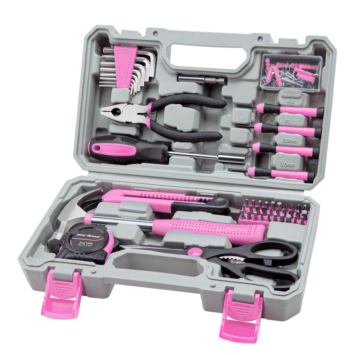 CARTMAN Home Tool Set Kit – Basic Household Tools with Storage Case (Light Pink)