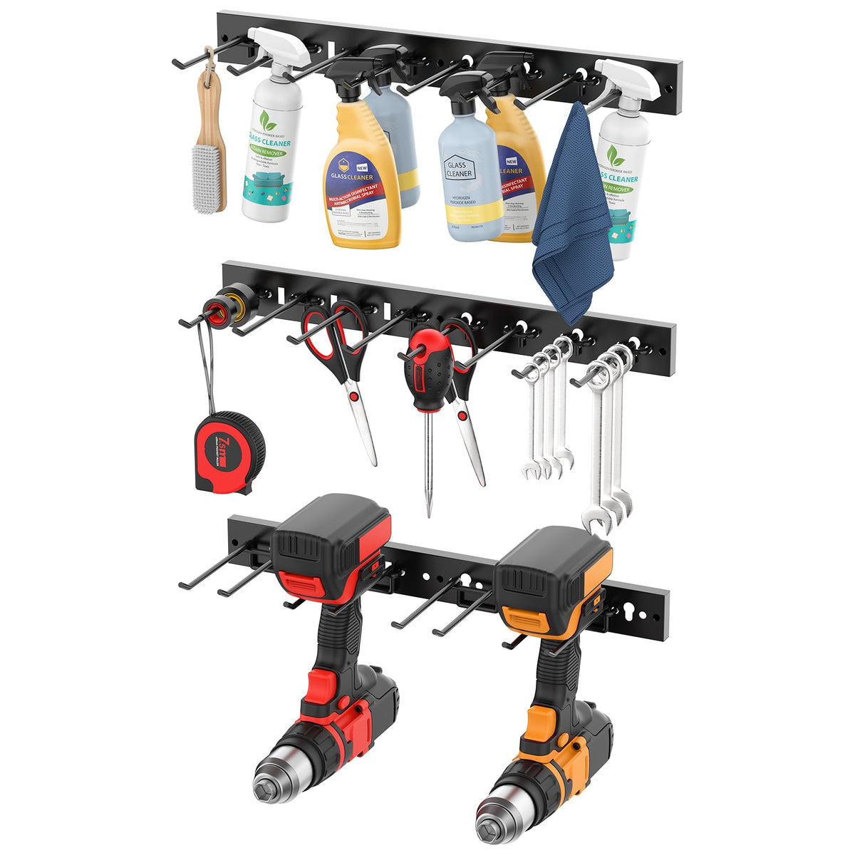 CCCEI 3-Strip Modular Pegboard Storage – All-Metal Wall Mount for Garage & Workshop (Black)