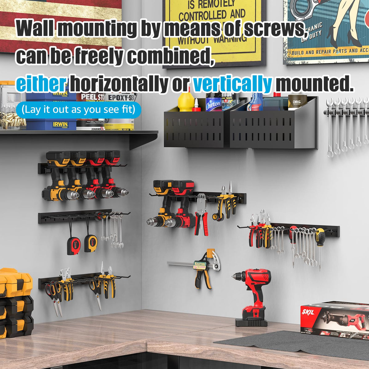 CCCEI 3-Strip Modular Pegboard Storage – All-Metal Wall Mount for Garage & Workshop (Black)