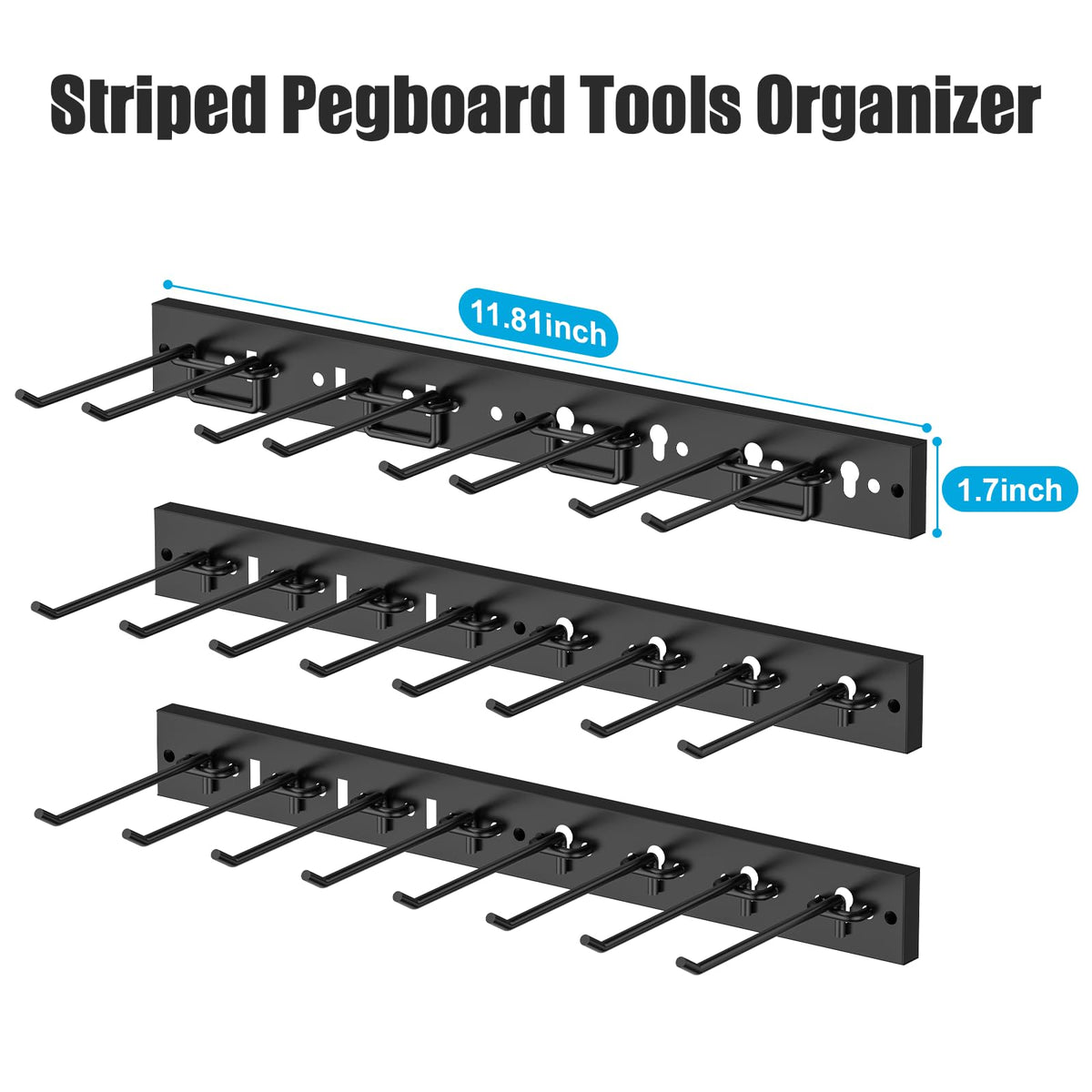CCCEI 3-Strip Modular Pegboard Storage – All-Metal Wall Mount for Garage & Workshop (Black)