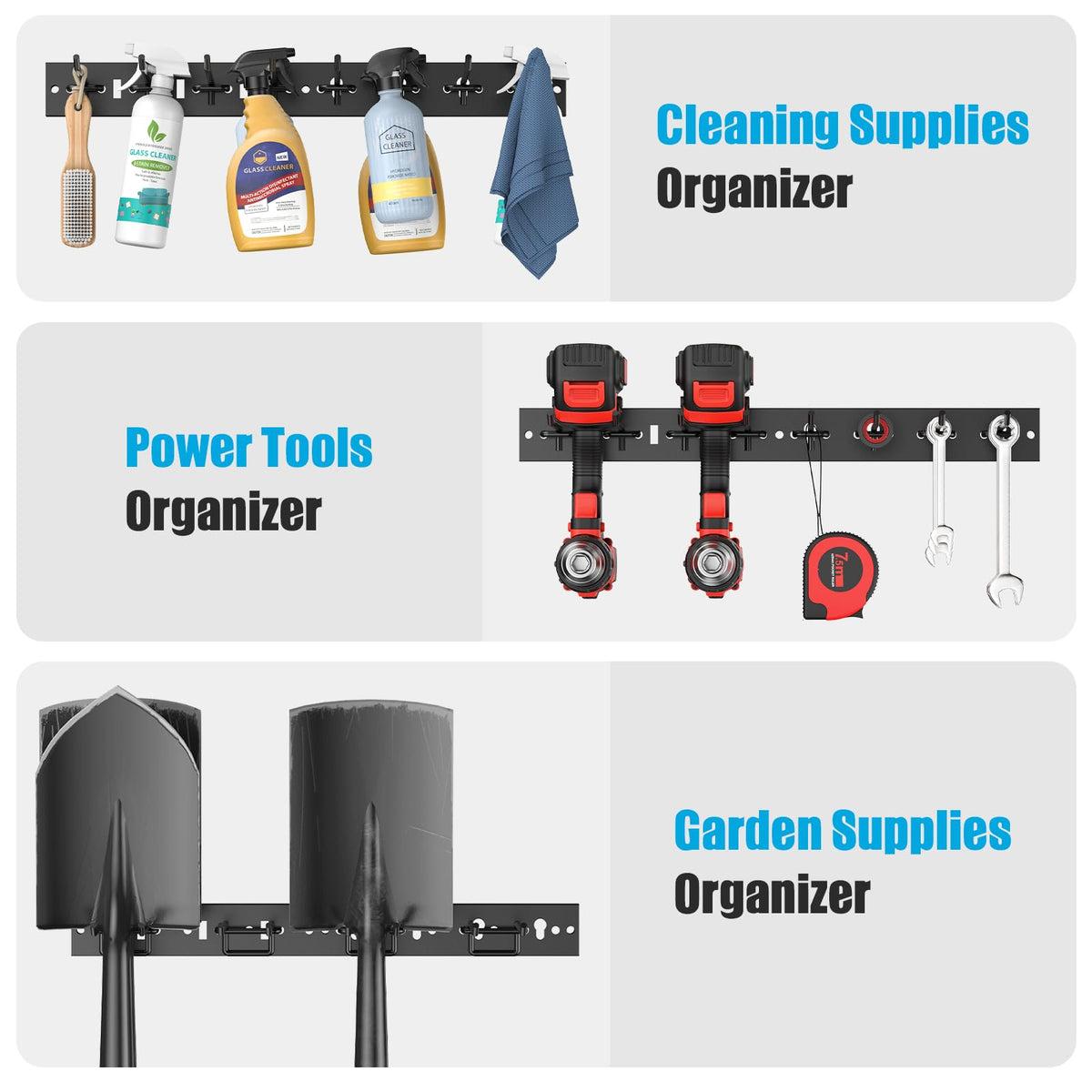 CCCEI 3-Strip Modular Pegboard Storage – All-Metal Wall Mount for Garage & Workshop (Black)