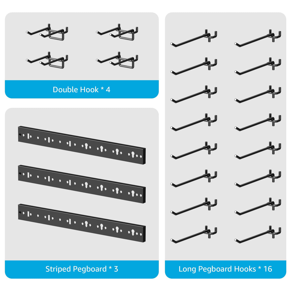 CCCEI 3-Strip Modular Pegboard Storage – All-Metal Wall Mount for Garage & Workshop (Black)