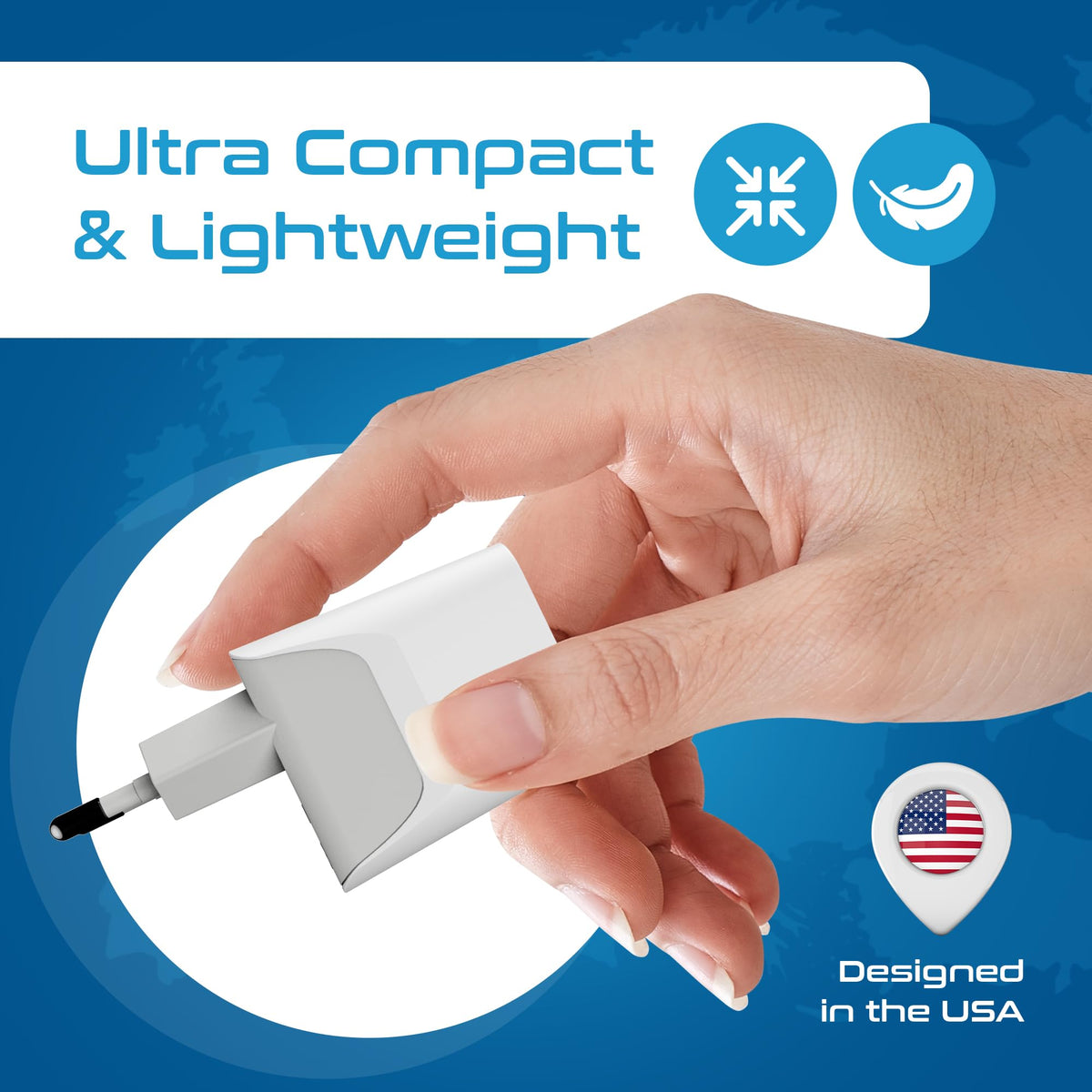 Ceptics European & Egypt Travel Adapter Plug with Dual USB – Type-C, US Input – 2-Pack