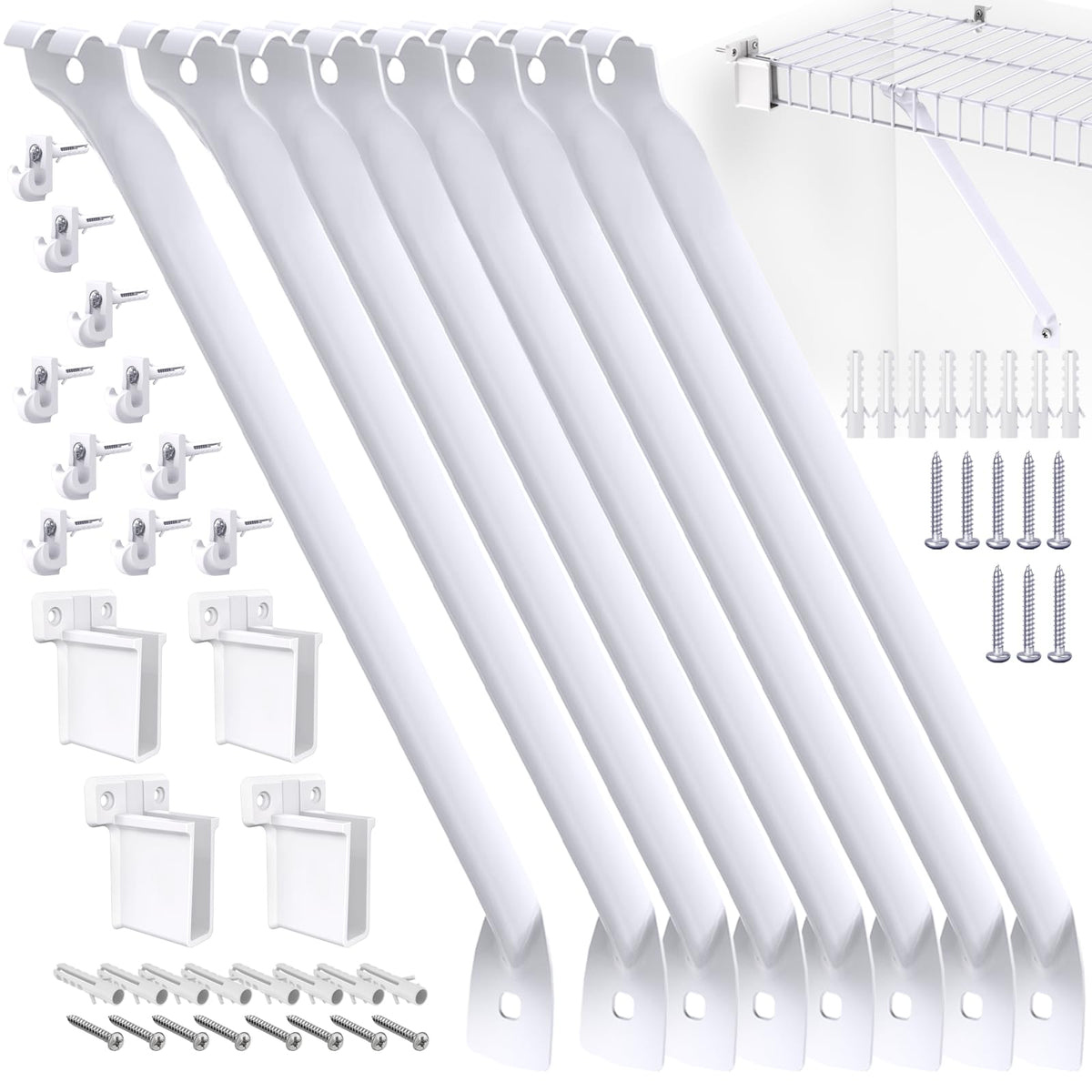 CEVICANT 8-Pc 12" Wire Shelf Brackets Set | Heavy-Duty White Epoxy-Coated Steel