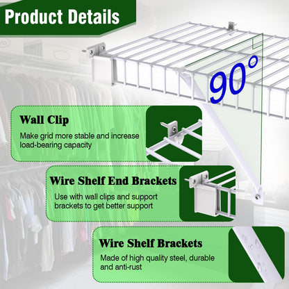 CEVICANT 8-Pc 12" Wire Shelf Brackets Set | Heavy-Duty White Epoxy-Coated Steel