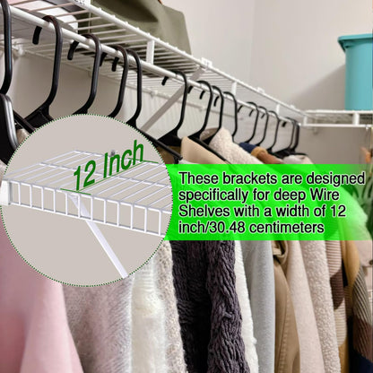 CEVICANT 8-Pc 12" Wire Shelf Brackets Set | Heavy-Duty White Epoxy-Coated Steel