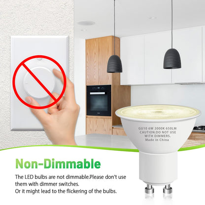CFMASTER GU10 LED Bulb 6W (50W) 650lm 3000K Soft White – Non-Dimmable, GU10 Base, 10-Pack