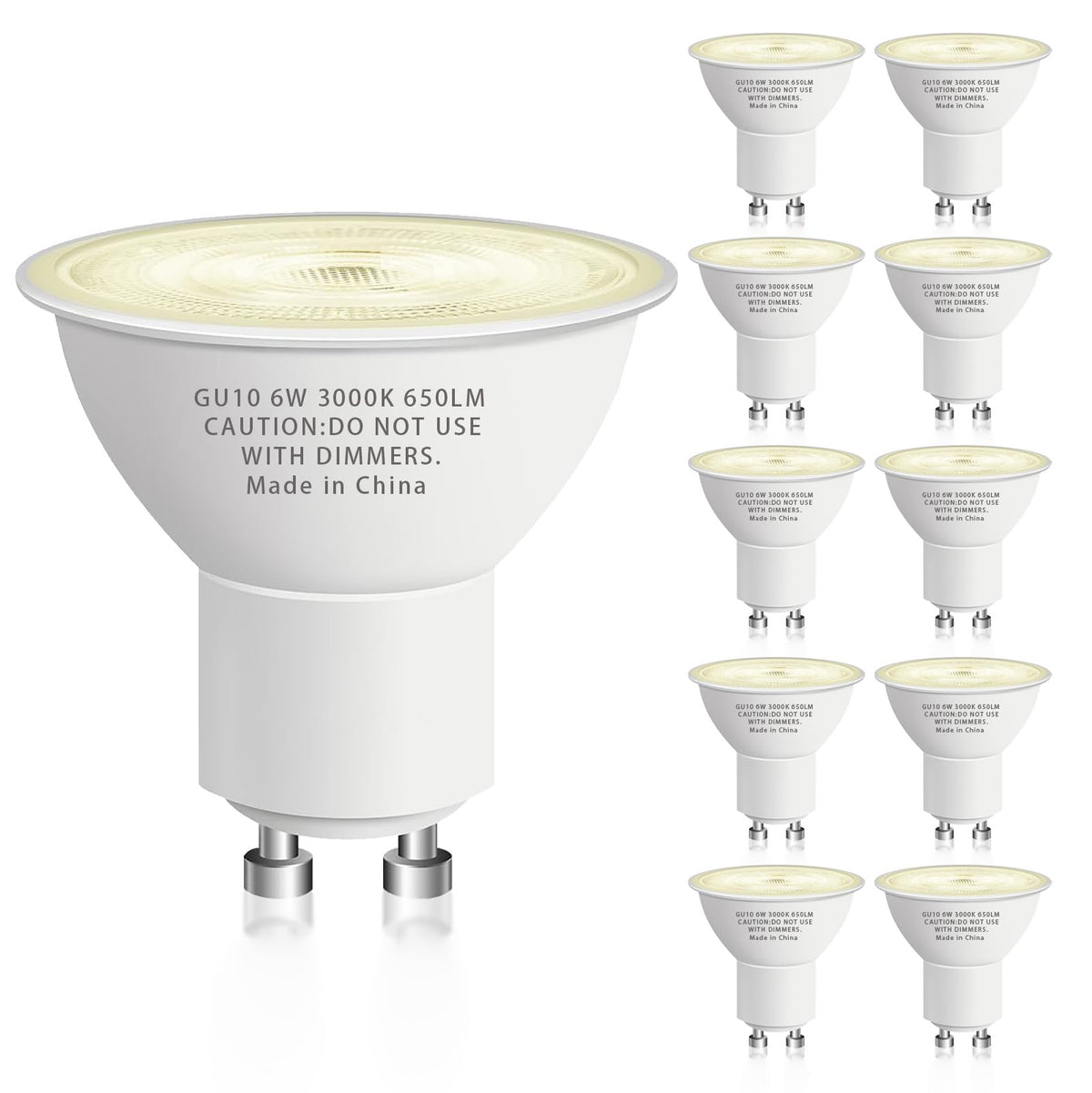 CFMASTER GU10 LED Bulb 6W (50W) 650lm 3000K Soft White – Non-Dimmable, GU10 Base, 10-Pack