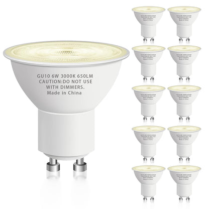 CFMASTER GU10 LED Bulb 6W (50W) 650lm 3000K Soft White – Non-Dimmable, GU10 Base, 10-Pack