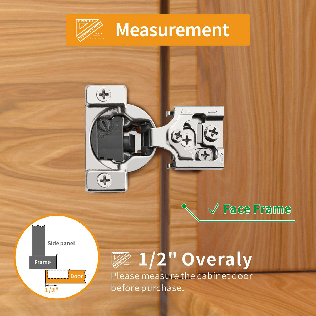 Chibery 10-Pack 1/2-Inch Overlay 4D Soft-Close Concealed Hinges, Satin Nickel