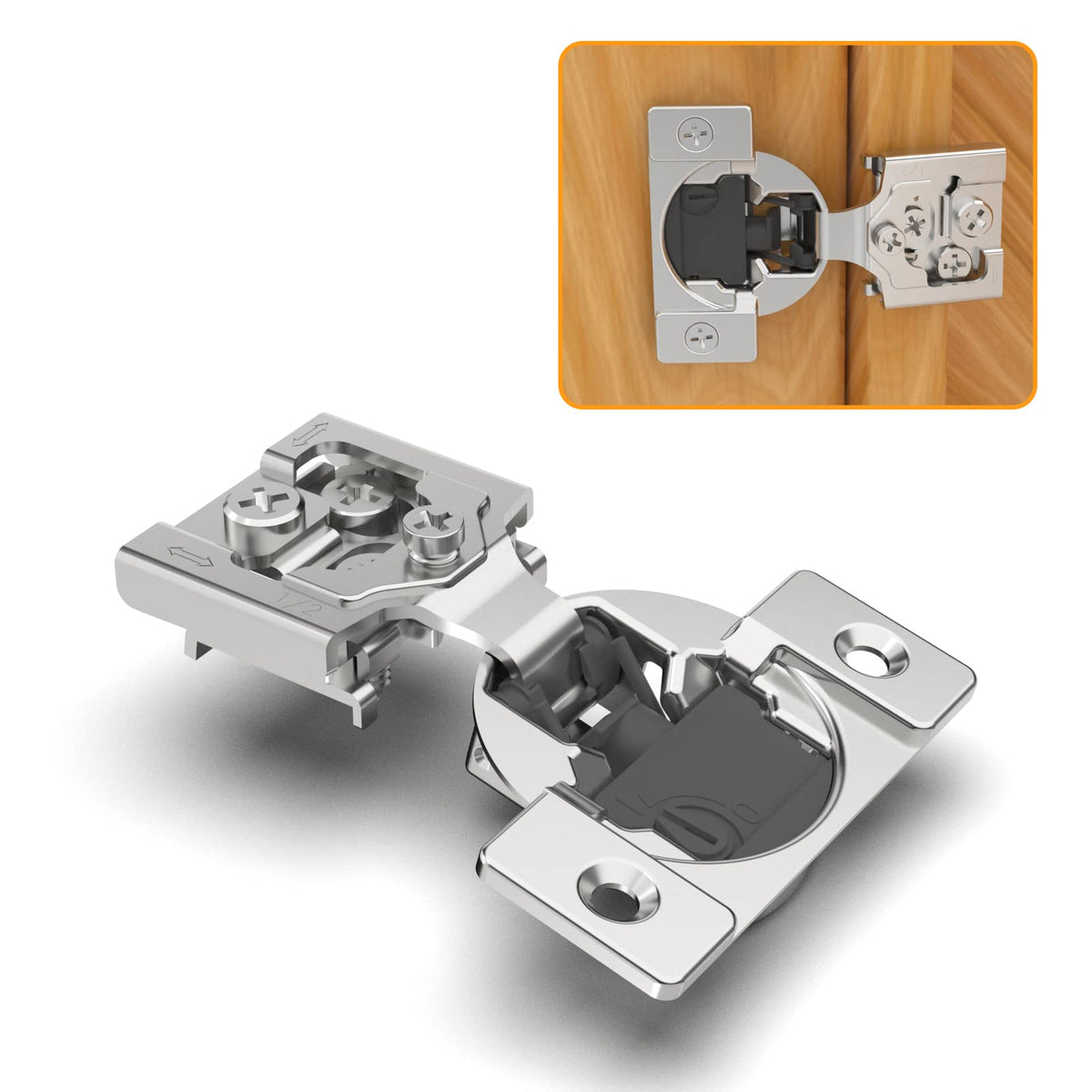 Chibery 10-Pack 1/2-Inch Overlay 4D Soft-Close Concealed Hinges, Satin Nickel
