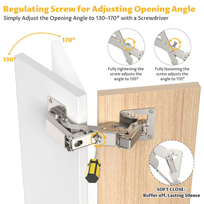 Chibery 4-Pack 170-Degree Soft-Close Cabinet Hinges | Concealed, Surface-Mount, Frameless Lazy Susan