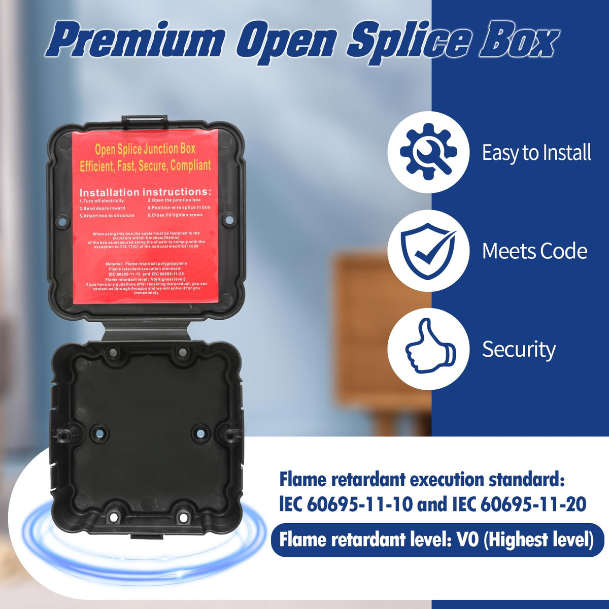 CICHKELY Black Open Splice Junction Box 2-Pack - 5-Second Install, V0 Flame Retardant