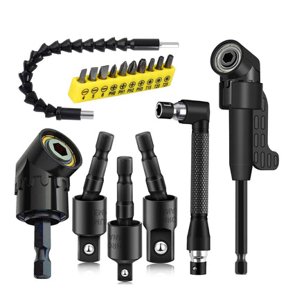 CIGOTU 17Pcs Flexible Drill Extension Set – 360° Rotatable Adapters & 105° Right Angles