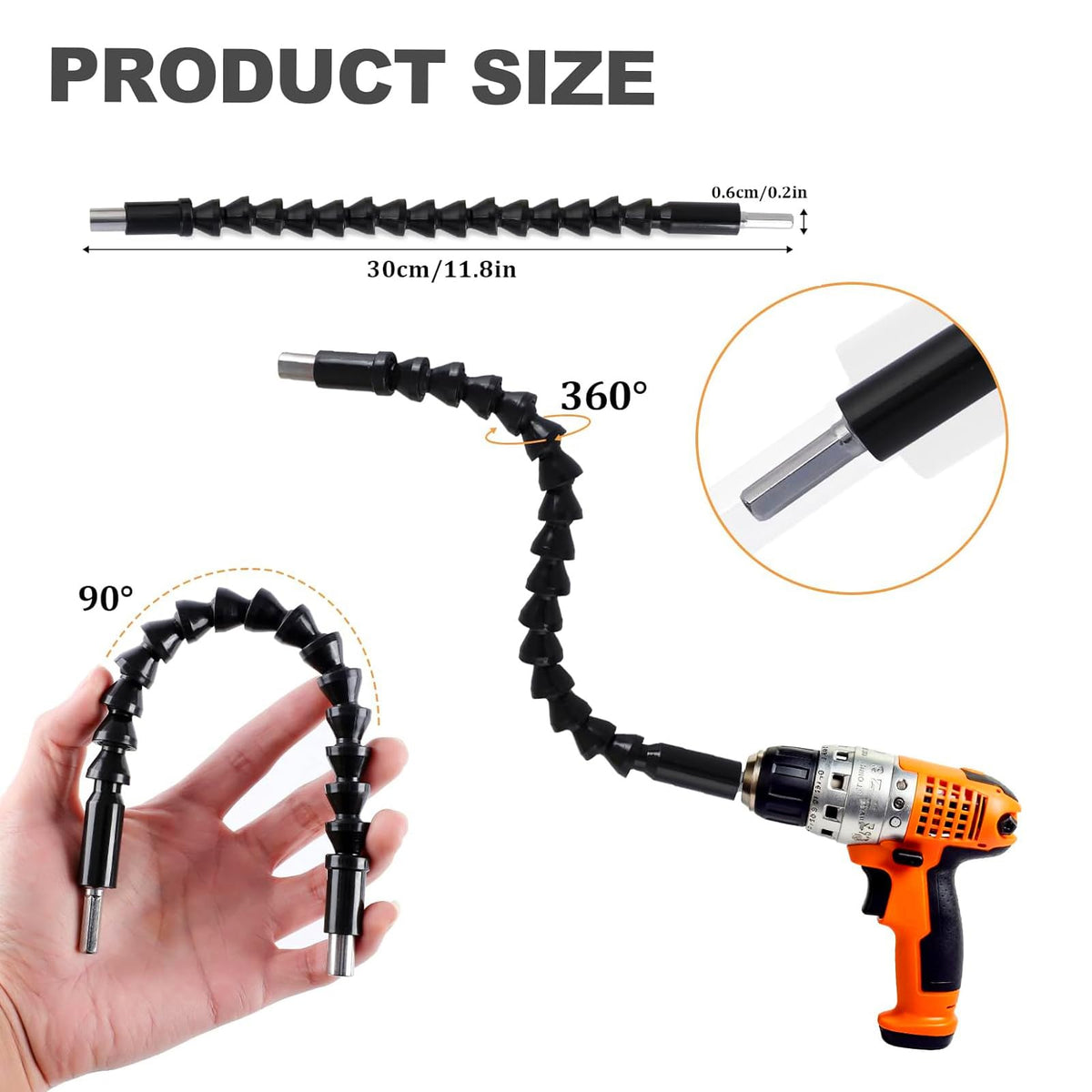 CIGOTU 17Pcs Flexible Drill Extension Set – 360° Rotatable Adapters & 105° Right Angles