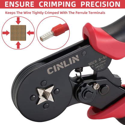 CINLIN Ferrule Crimping Tool Kit – Square Crimp Plier 23-7 AWG with 1380 Pcs Red Copper Terminals