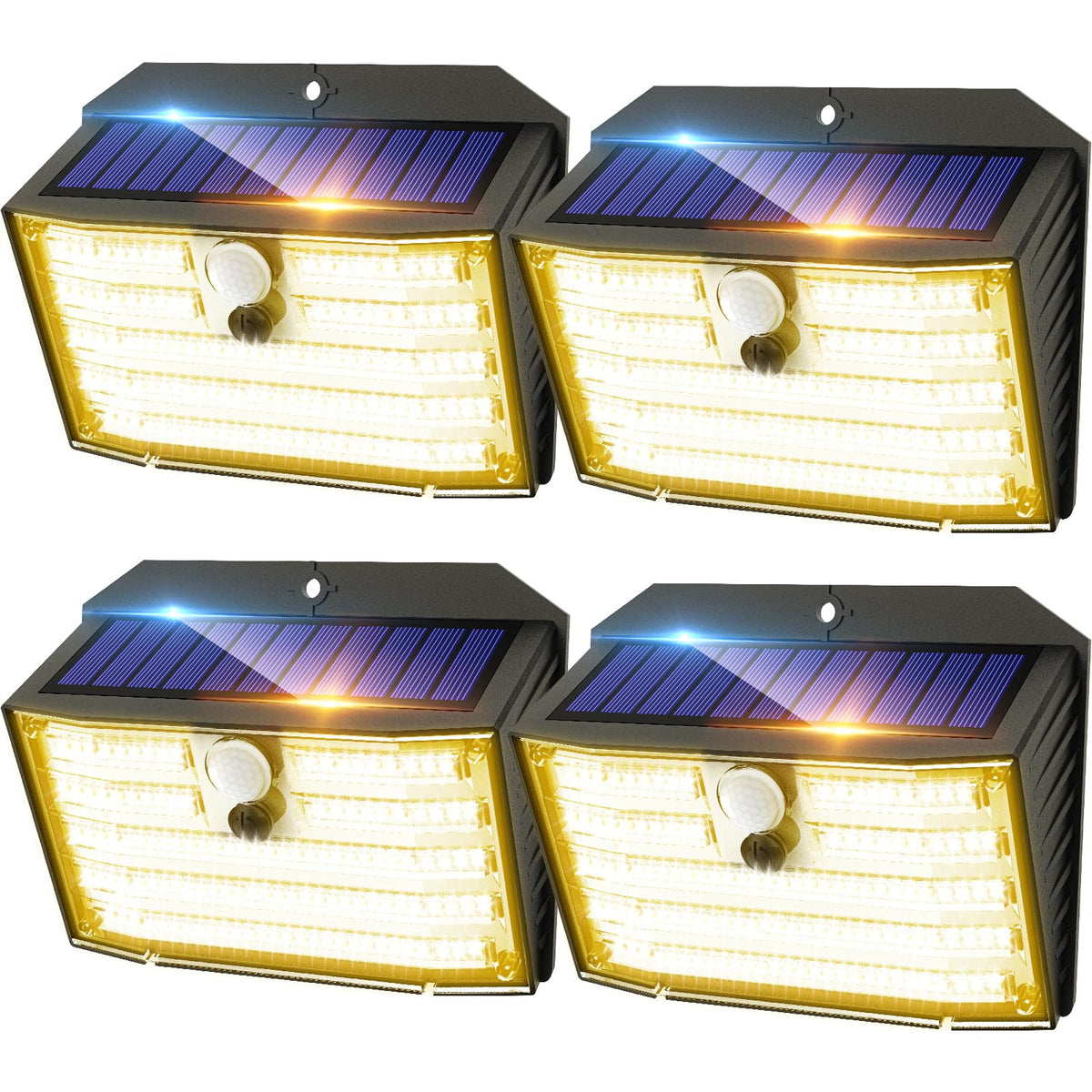 CLAONER Solar Lights Outdoor 4 Pack – 126 LED, IP65 Motion Sensor Wall Lights (270°)