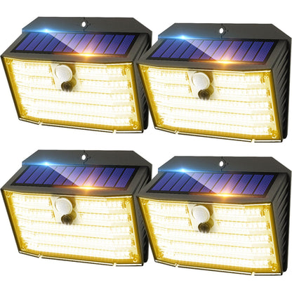 CLAONER Solar Lights Outdoor 4 Pack – 126 LED, IP65 Motion Sensor Wall Lights (270°)