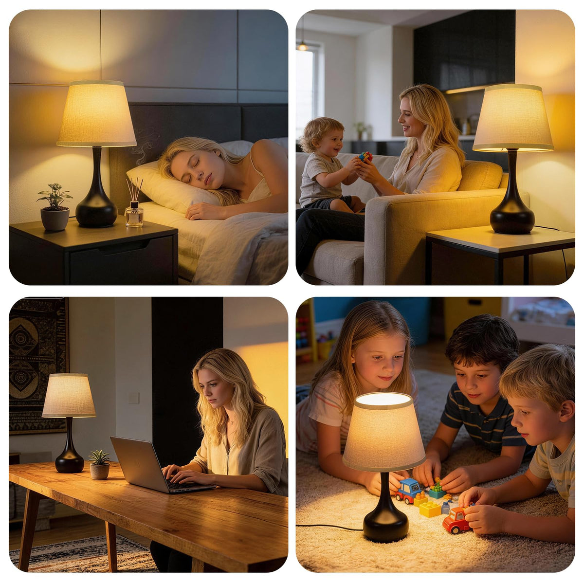 CMQIL 17-Inch Touch Table Lamp — 3-Way Dimmable Bedside Lamp with Linen Shade