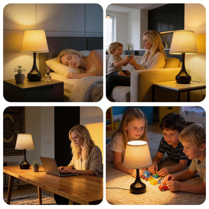 CMQIL 17-Inch Touch Table Lamp — 3-Way Dimmable Bedside Lamp with Linen Shade