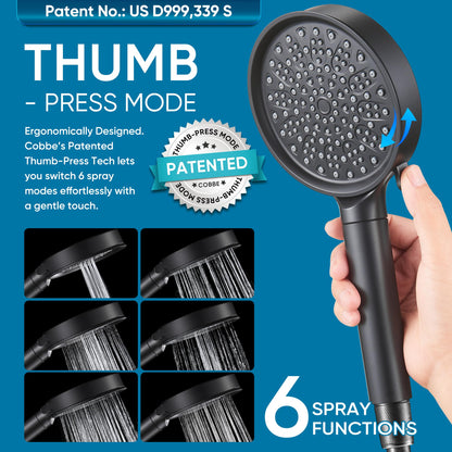 Cobbe Filtered Shower Head with Handheld — 6 Spray Modes & High-Pressure Filtration