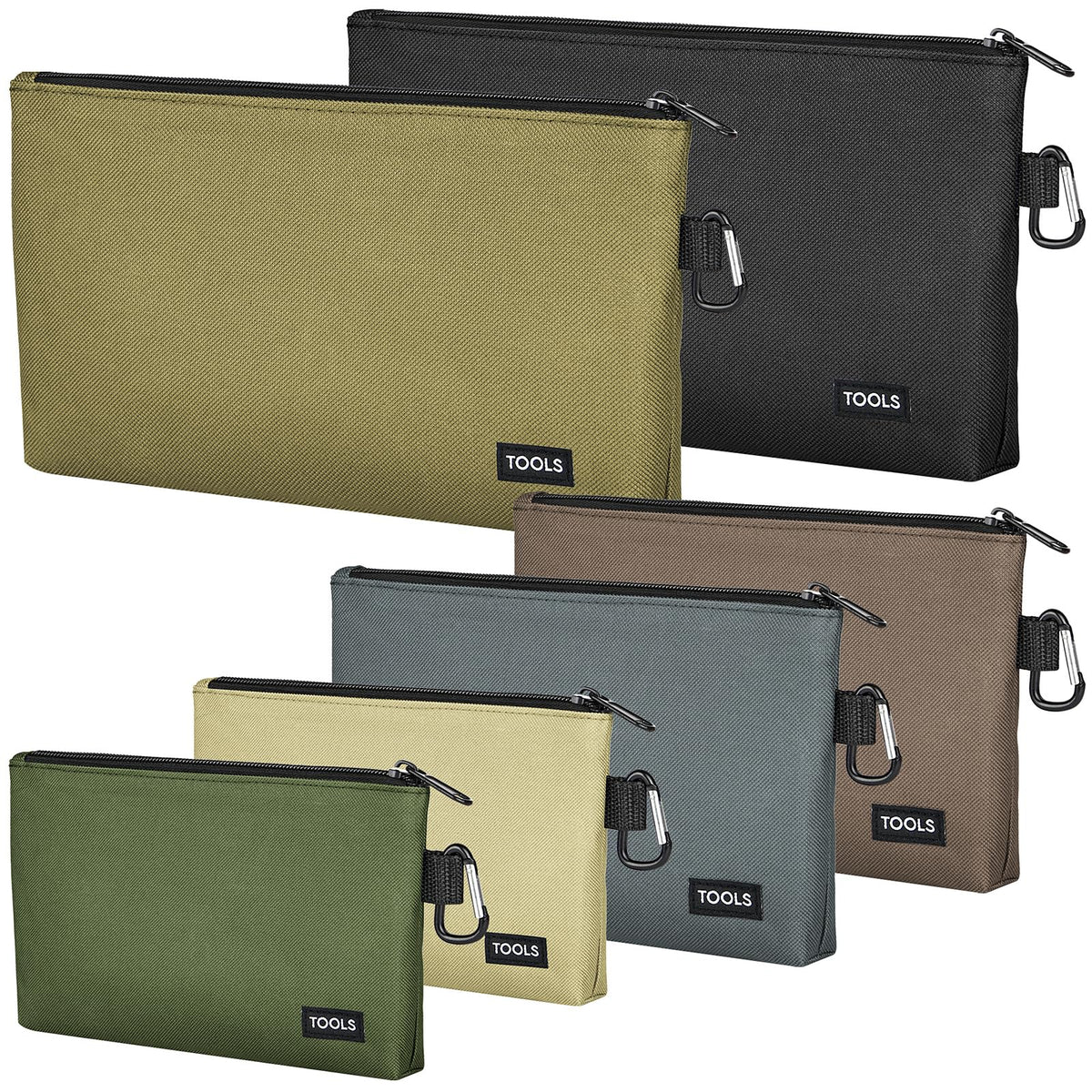 COIDEA 6 Pack Zipper Pouch – Premium Tool Bag with Carabiner
