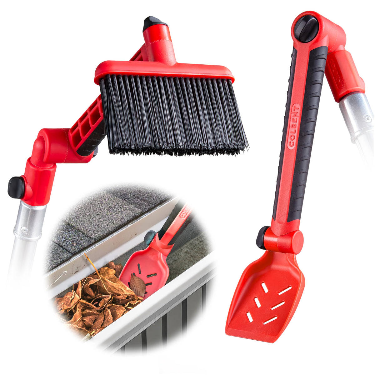 Colbent Multi-Angle Gutter Cleaner Tool – Ground-Based Scoop & Brush Attachment for 5-inch Gutters