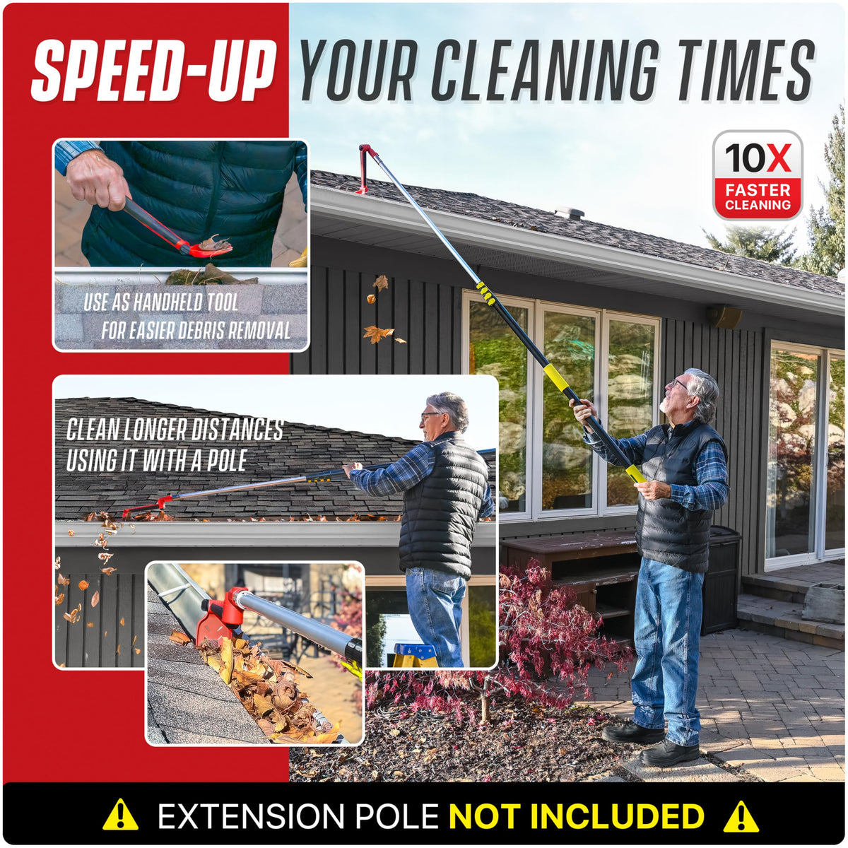 Colbent Multi-Angle Gutter Cleaner Tool – Ground-Based Scoop & Brush Attachment for 5-inch Gutters
