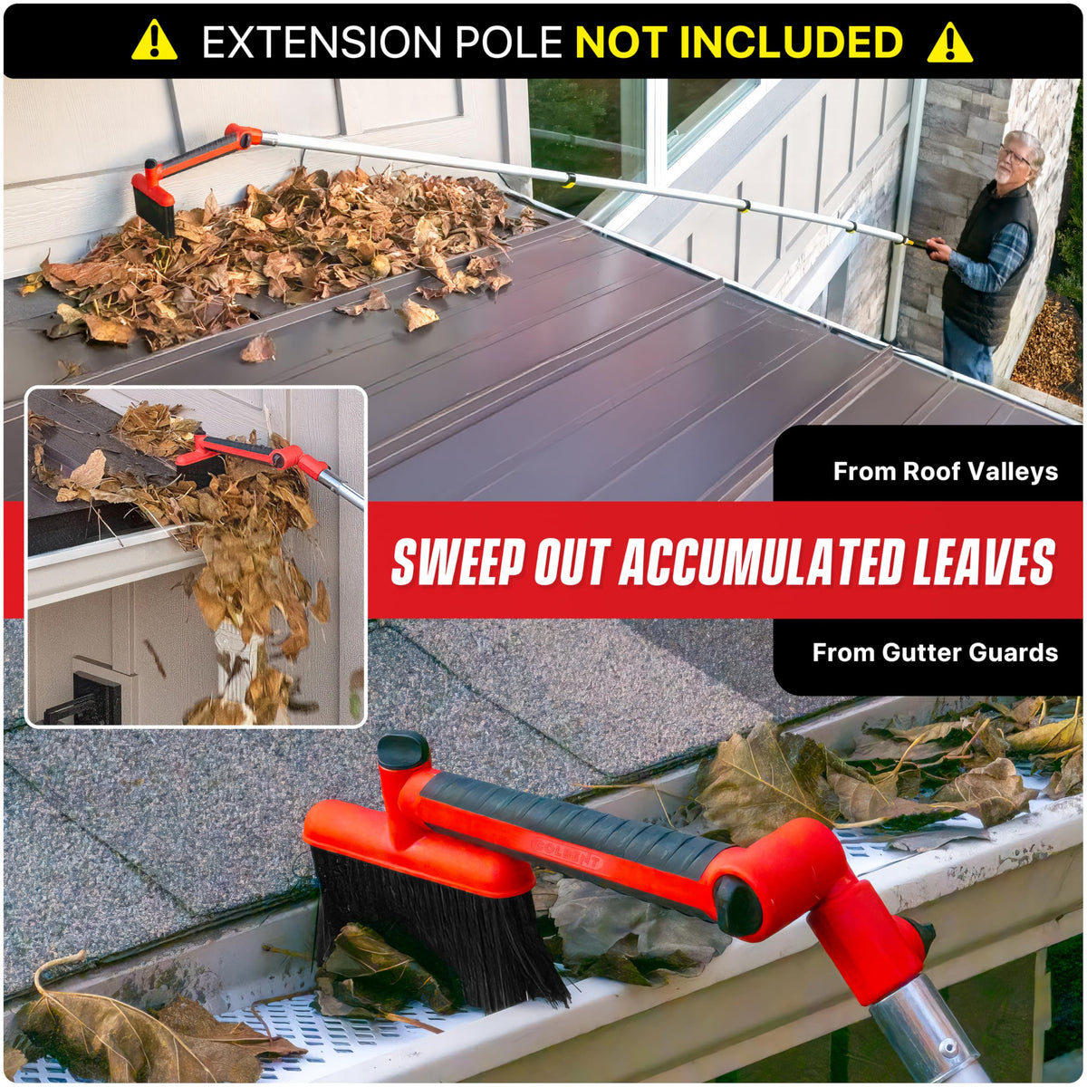 Colbent Multi-Angle Gutter Cleaner Tool – Ground-Based Scoop & Brush Attachment for 5-inch Gutters