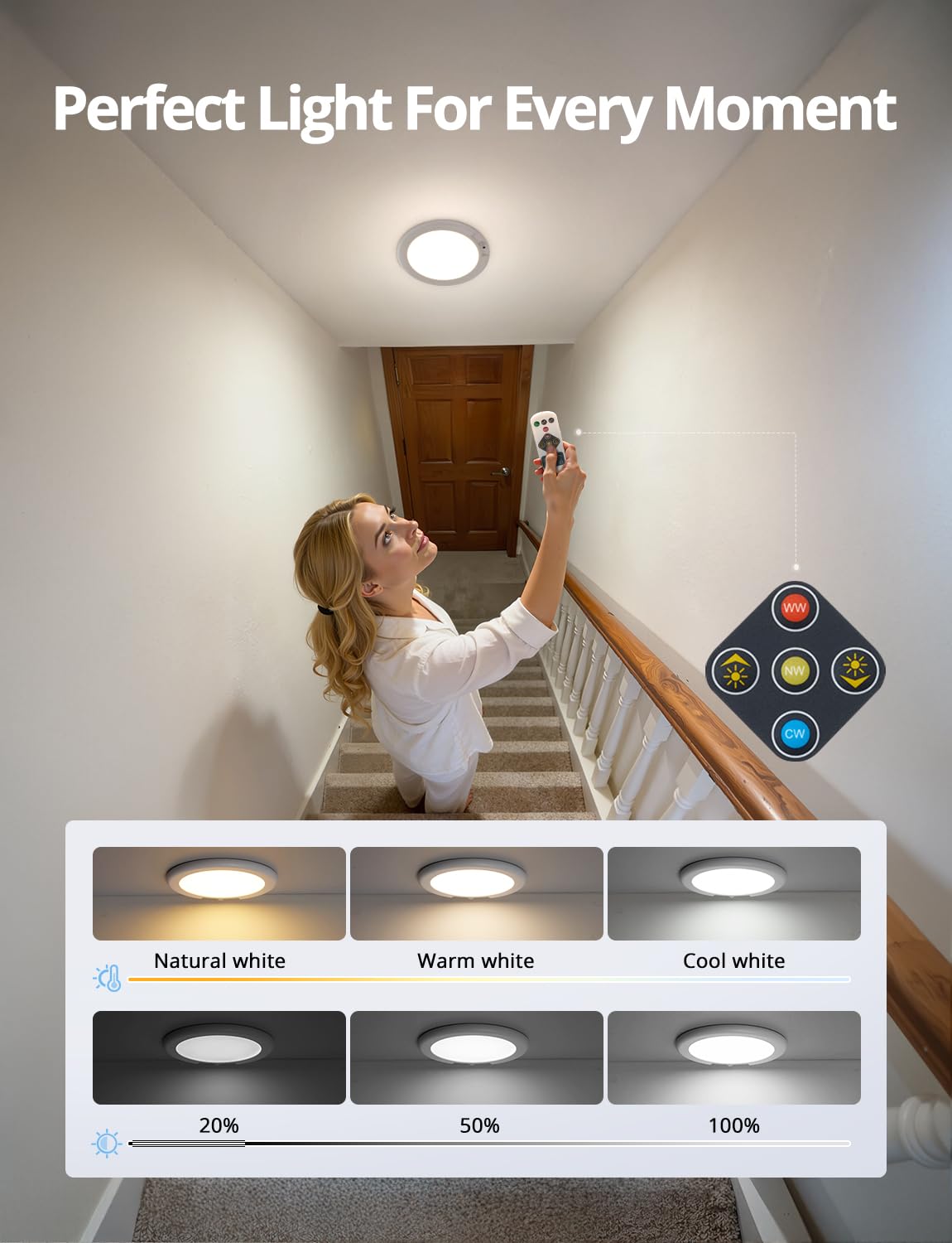 Combuh Battery Powered Shower Light – Wireless LED Ceiling Light with Motion Sensor