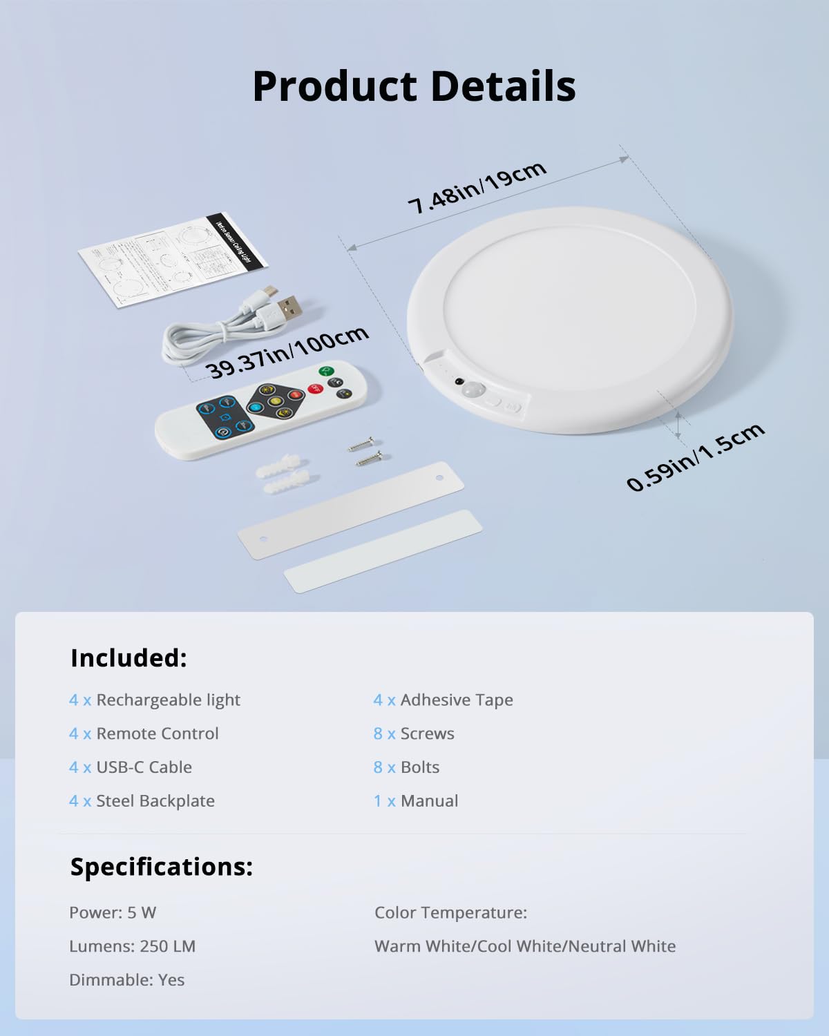 Combuh 4-Pack Battery Powered Motion Sensor Lights – IP44 Waterproof Overhead Lighting