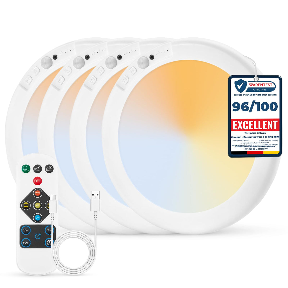 Combuh 4-Pack Battery Powered Motion Sensor Lights – IP44 Waterproof Overhead Lighting