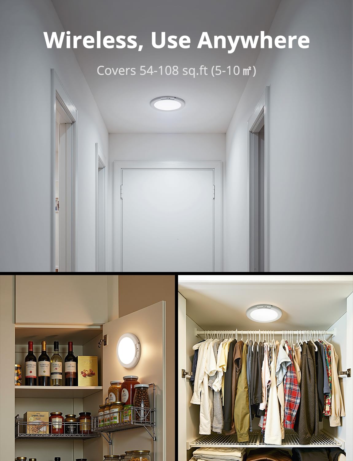 Combuh Battery Powered Shower Light – Wireless LED Ceiling Light with Motion Sensor