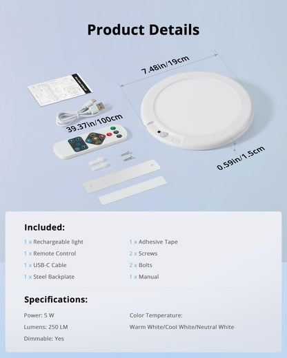 Combuh Battery Powered Shower Light – Wireless LED Ceiling Light with Motion Sensor