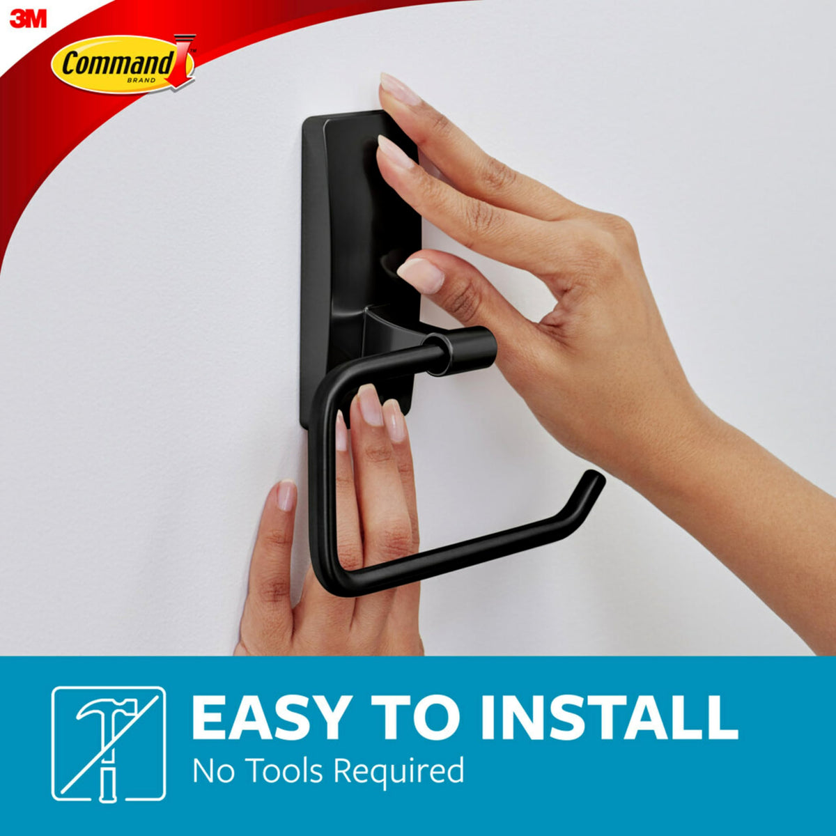 Command Toilet Paper Holder Matte Black with Water Resistant Strips | Rust-Resistant Bathroom Organizer