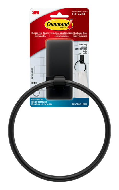 Command Hand Towel Holder Matte Black with Water-Resistant Strips – Holds 5 lbs