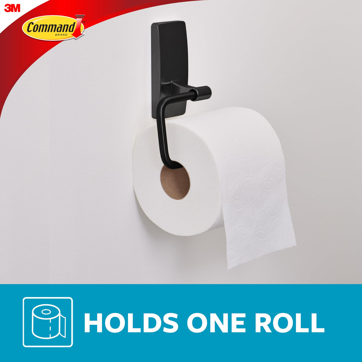 Command Toilet Paper Holder Matte Black with Water Resistant Strips | Rust-Resistant Bathroom Organizer