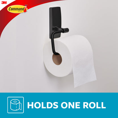 Command Toilet Paper Holder Matte Black with Water Resistant Strips | Rust-Resistant Bathroom Organizer