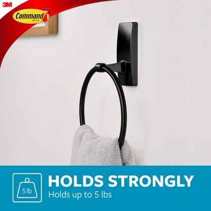 Command Hand Towel Holder Matte Black with Water-Resistant Strips – Holds 5 lbs