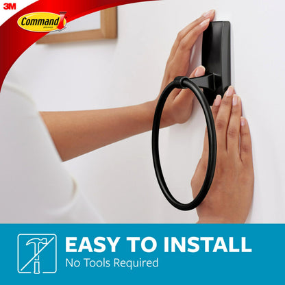 Command Hand Towel Holder Matte Black with Water-Resistant Strips – Holds 5 lbs